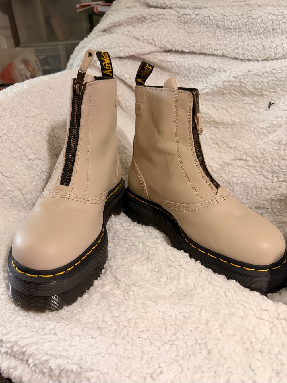 Dr. Martens Beige Front-Zip Platform Ankle Boots Jetta
